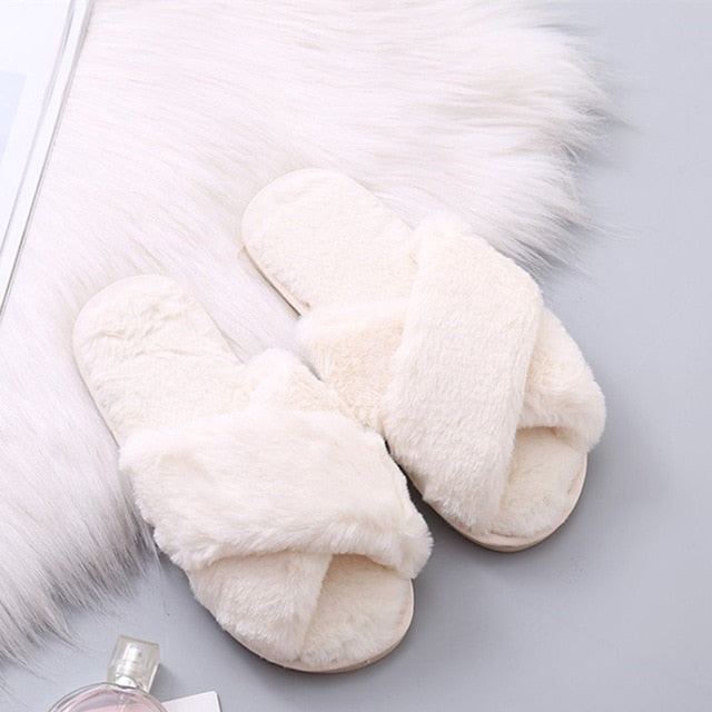 COOTELILI Women Home Slippers Winter Warm Shoes Woman Slip on Flats Slides Female Faux Fur Slippers 36-41 wholesale