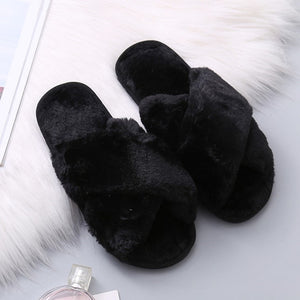 COOTELILI Women Home Slippers Winter Warm Shoes Woman Slip on Flats Slides Female Faux Fur Slippers 36-41 wholesale