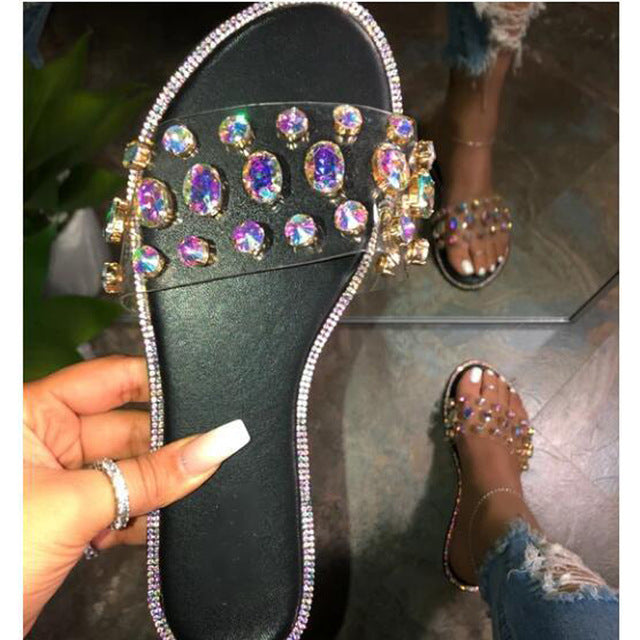 Summer Women Sandals Bling Slippers Ladies Crystal Slides Flat Glitter Gladiator Sandals Beach Shoes Female Sandalia Feminina