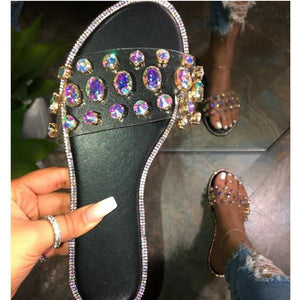 Summer Women Sandals Bling Slippers Ladies Crystal Slides Flat Glitter Gladiator Sandals Beach Shoes Female Sandalia Feminina