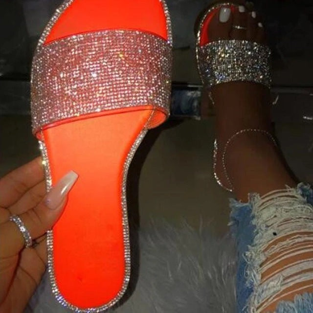 Summer Women Sandals Bling Slippers Ladies Crystal Slides Flat Glitter Gladiator Sandals Beach Shoes Female Sandalia Feminina