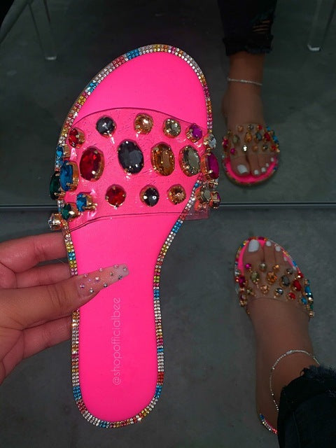 Summer Women Sandals Bling Slippers Ladies Crystal Slides Flat Glitter Gladiator Sandals Beach Shoes Female Sandalia Feminina